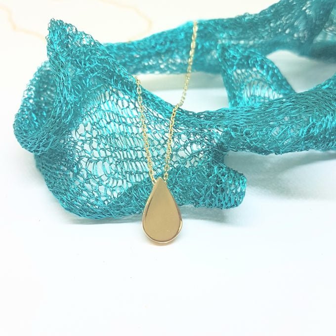 14K Real Solid Gold Tear Drop Shaped Charm Tiny Cute Dainty Delicate Trendy Pendant Necklace