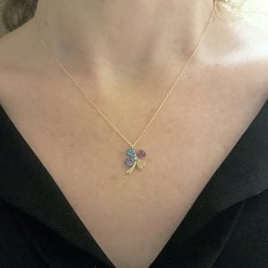 14K Real Solid Gold Lucky Four Leaf Clover with Colorful Zirconia Stones Charm Dainty Pendant Necklace for Good Luck for Women Best Birthday Gift