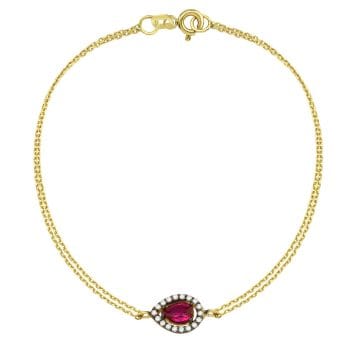 14K Real Solid Gold Ruby Bracelet for Women , Gift for Her , Dainty Gold Teardrop Bracelet , July Birthstone Bracelet , Christmas Gift