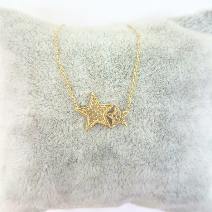 14K Real Solid Gold Two Stars Design Dainty Cute Charm Trendy Pendant Necklace for Women birthday gift dainty necklace