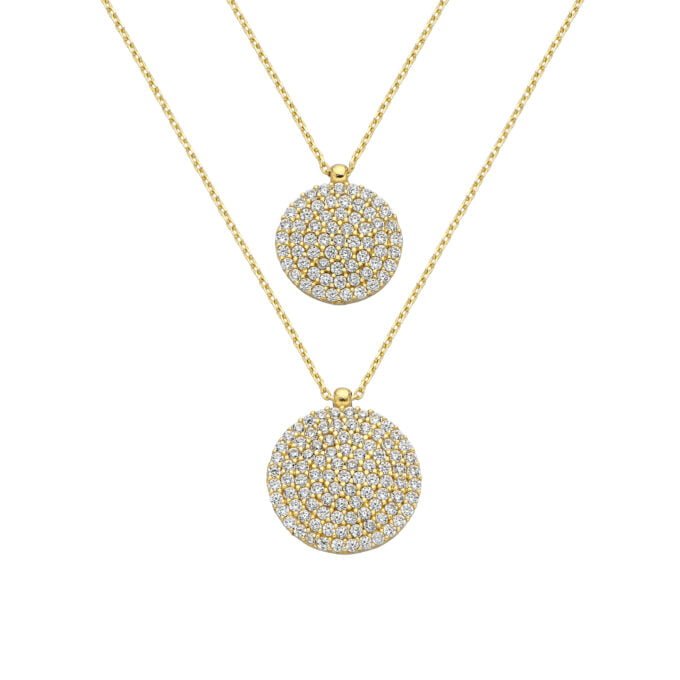 14K Solid Gold CZ Round Necklace for Women , CZ Pave Pendant , Disc Necklace Gold , Circle Necklace , Birthday gift for her , Casual Jewelry