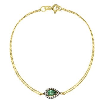 14K Solid Gold Emerald Bracelet for Women , Gift for Her , Dainty Teardrop Emerald Bracelet , May Birthstone Bracelet , Birthday Gift