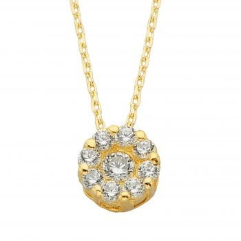 14K Solid Gold Round Solitaire Pendant Halo Necklace | Gold Necklace for Women | Birthday Christmas Gift …