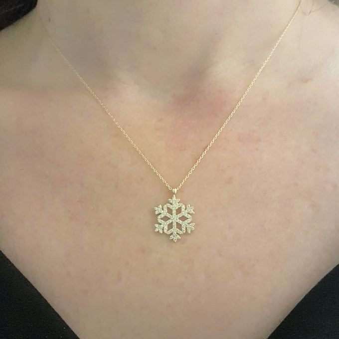 14K Solid Gold Snowflake Pendant Necklace for Women Necklace Charm dainty birthday gift