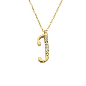 14K Solid gold CZ initial necklace for women , gift for her