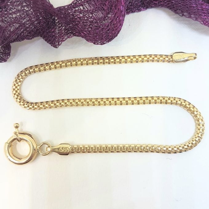 14K Gold Herringbone Chain Link Bracelet Charm Dainty for Women (3 mm X 1.40 mm)