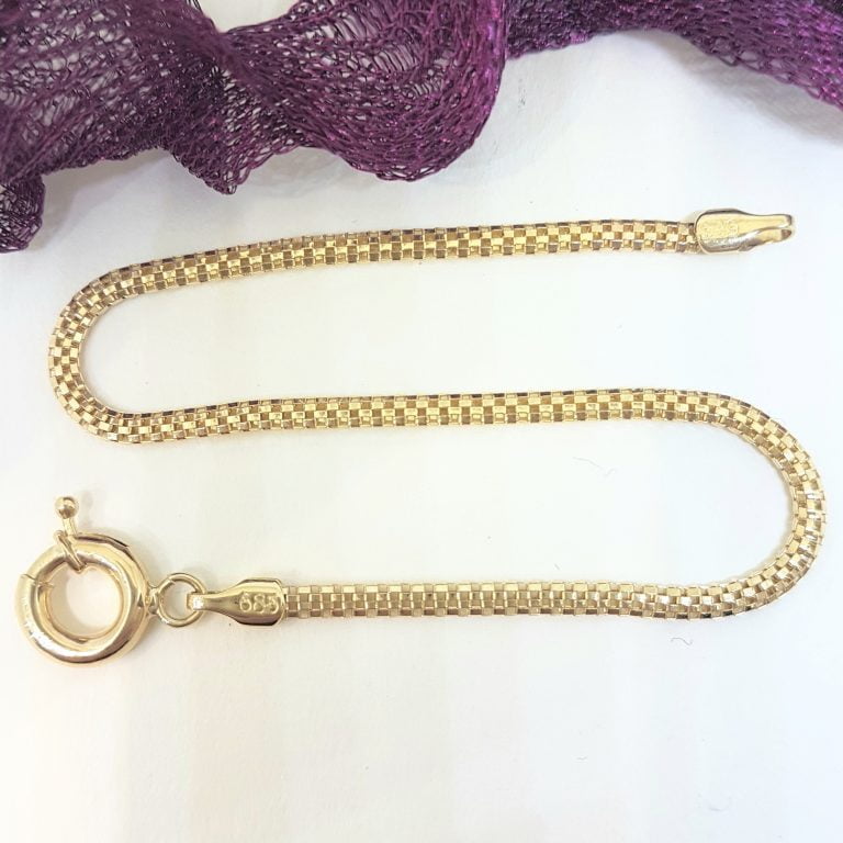 14K Real Solid Gold Herringbone Bracelet for Women