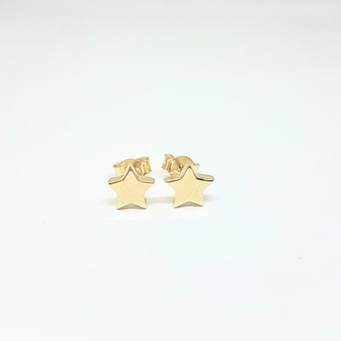 14K Real Solid Gold Star Stud Earrings for Women