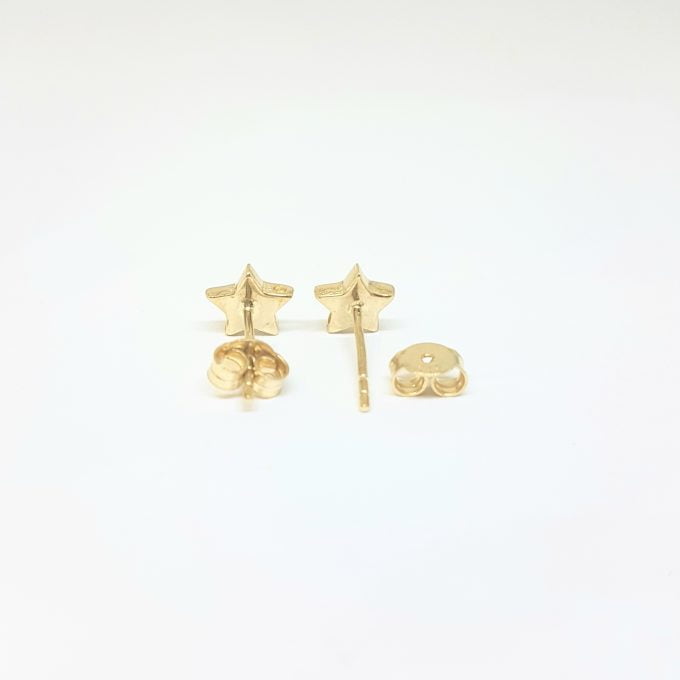 14K Real Solid Gold Star Stud Earrings for Women