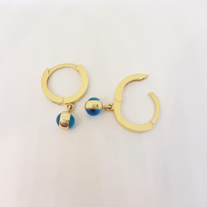 14K Gold Two Sided Evil Eye Drop Dangle Earrings for Women