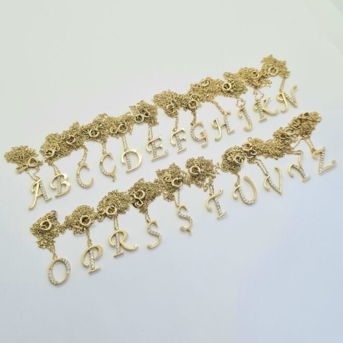 CZ Letter Necklace , CZ initial Necklace , 14K Solid Gold CZ Micro Pave Alphabet Letter Initial Charm Necklace for Women , Birthday Gift