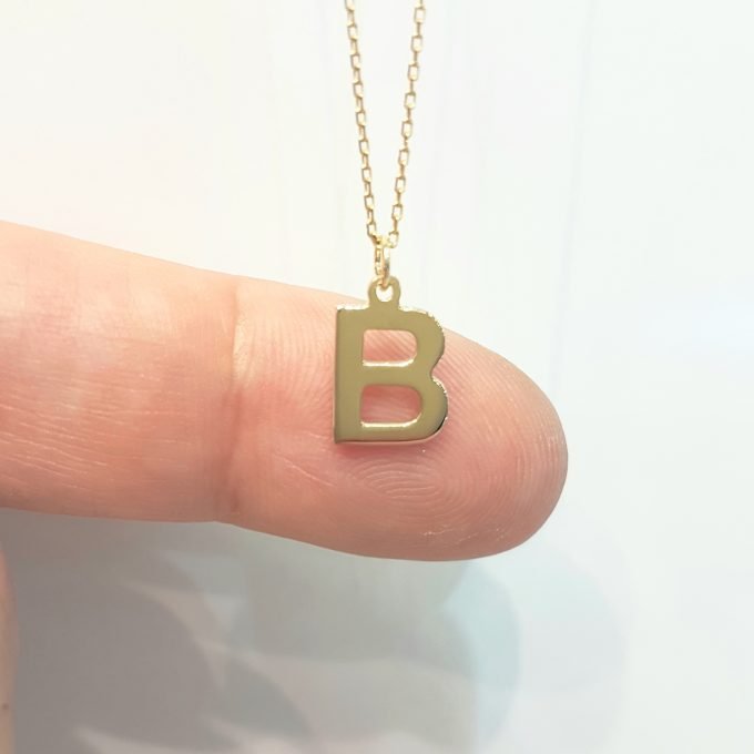 14K Real Solid Gold Initial Alphabet Letter Name Charm Cute Dainty Delicate Elegant Trendy Pendant Necklace Best Birthday Gift for Women Jewelry Mother Girlfriend Teen Girl