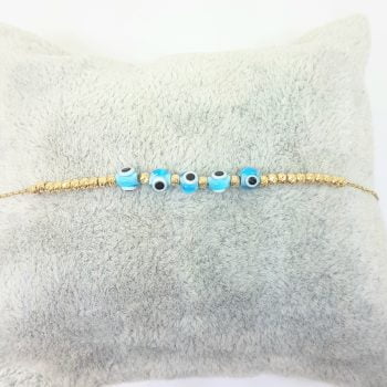 Evil Eye Beaded Bracelet with Italian Balls for Kids Teen Girls 14K Gold Real Solid Lucky Luck Nazar Protection Birthday Gift