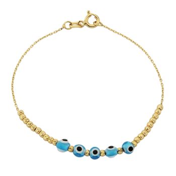 Evil Eye Beaded Bracelet with Italian Balls for Kids Teen Girls 14K Gold Real Solid Lucky Luck Nazar Protection Birthday Gift turkish dainty greek birthday gift christmas xmas baby