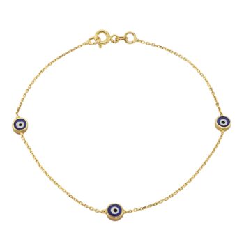 Evil Eye Bracelet Triple Lucky Luck Nazar Protection For Women Jewelry 14K Yellow Gold Charm Dainty Navy Blue or Turquoise handmade turkish greek birthday gift