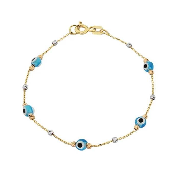 Evil Eye Bracelet with Italian Balls for Kids Teen Girls 14K Gold Real Solid Lucky Luck Nazar Protection Birthday Gift turkish greek hamsa nazar protection jewelry dainty blue good luck lucky