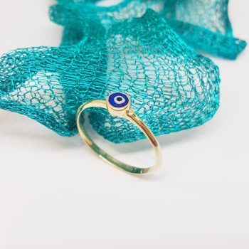 Evil Eye Ring Lucky Luck Nazar Protection For Women Jewelry 14K Yellow Gold Turquoise or Navy Blue