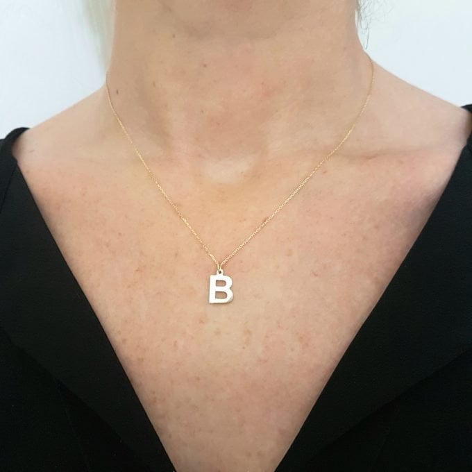 14K Real Solid Gold Initial Alphabet Letter Name Charm Cute Dainty Delicate Elegant Trendy Pendant Necklace Best Birthday Gift for Women Jewelry Mother Girlfriend Teen Girl
