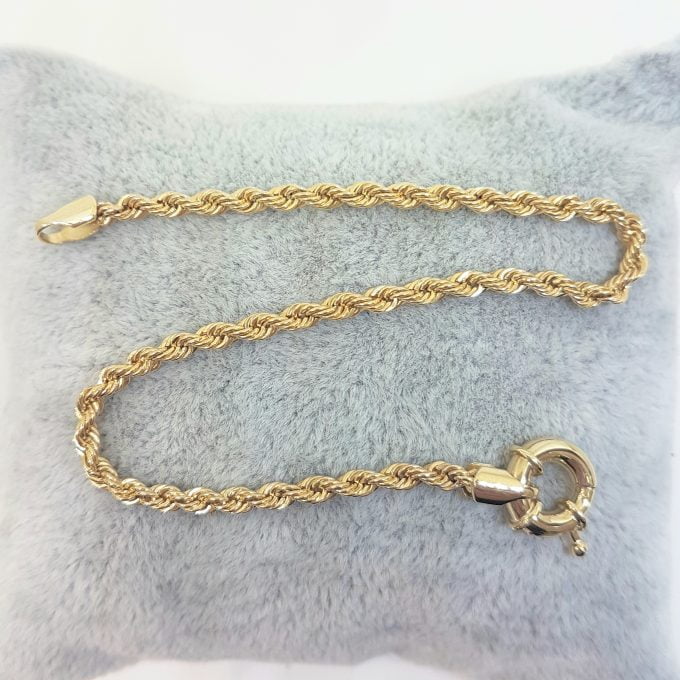 Rope Chain Bracelet for Women 14K Real Solid Yellow Gold 2.5mm Charm Dainty