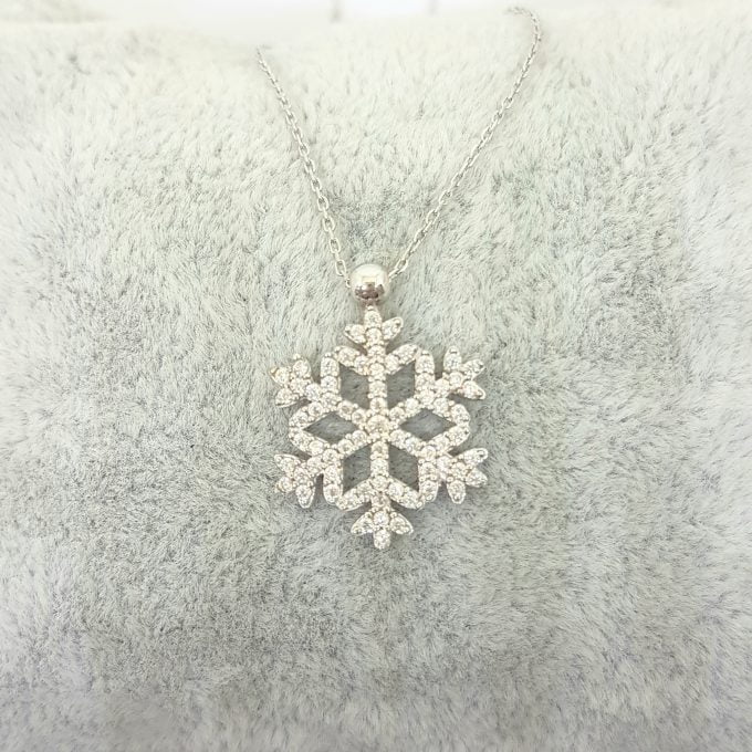Snowflake necklace for women 14K real solid gold white gold rose gold