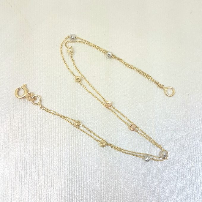Two Rows Chain Beaded Italian Balls Charm Initial Dainty Delicate Trendy Tiny Cute Handmade Bracelet birthday gift Women Jewelry girlfriend 14K Real Solid Gold