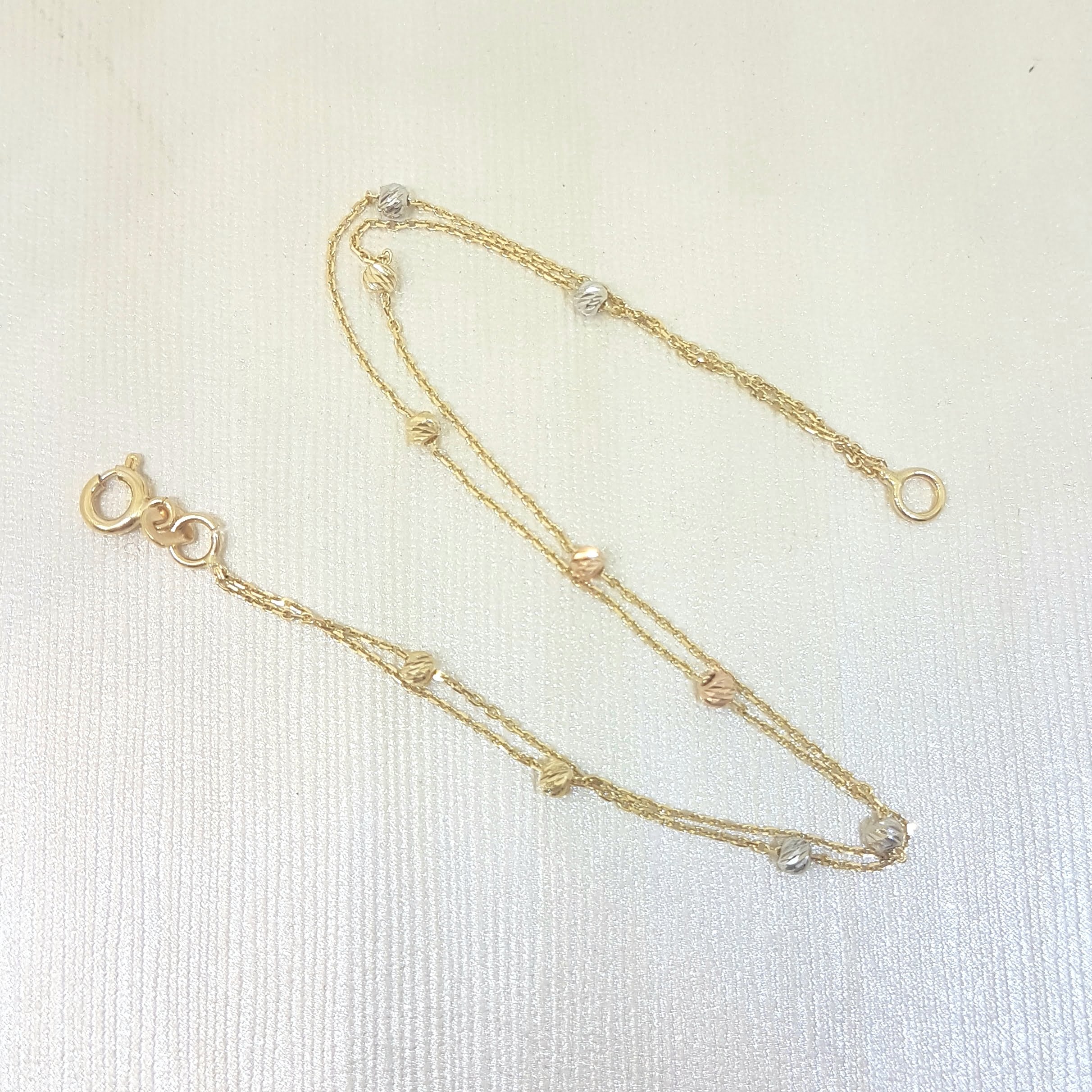 Two Rows Chain Bracelet with Italian Balls Charm Dainty Delicate Trendy Tiny Cute best birthday gift Women Jewelry girlfriend 14K Real Solid Gold 