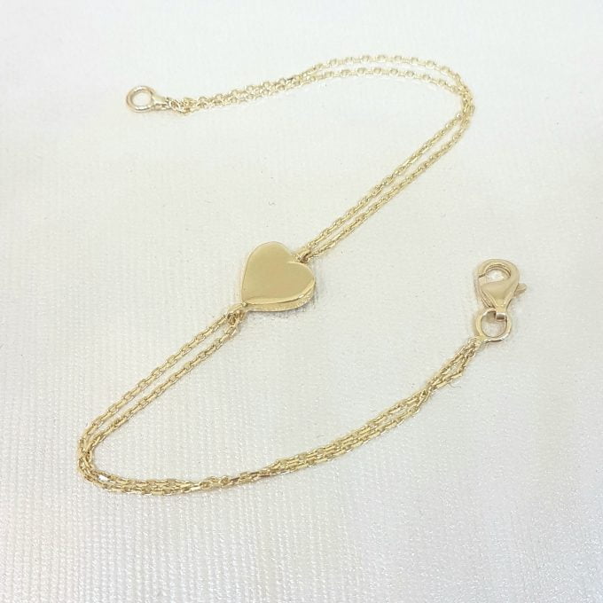 14K Solid Gold Heart Shape Design with White Zirconia Stones Tiny, Dainty,Delicate and Trendy Bracelet best gift for women,yourself, birthday