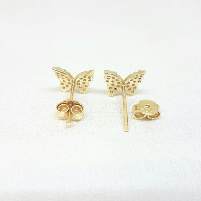 Butterfly Stud Earrings for Women 14K Real Solid Gold Cubic Zirconia Stones Best Birthday Gift