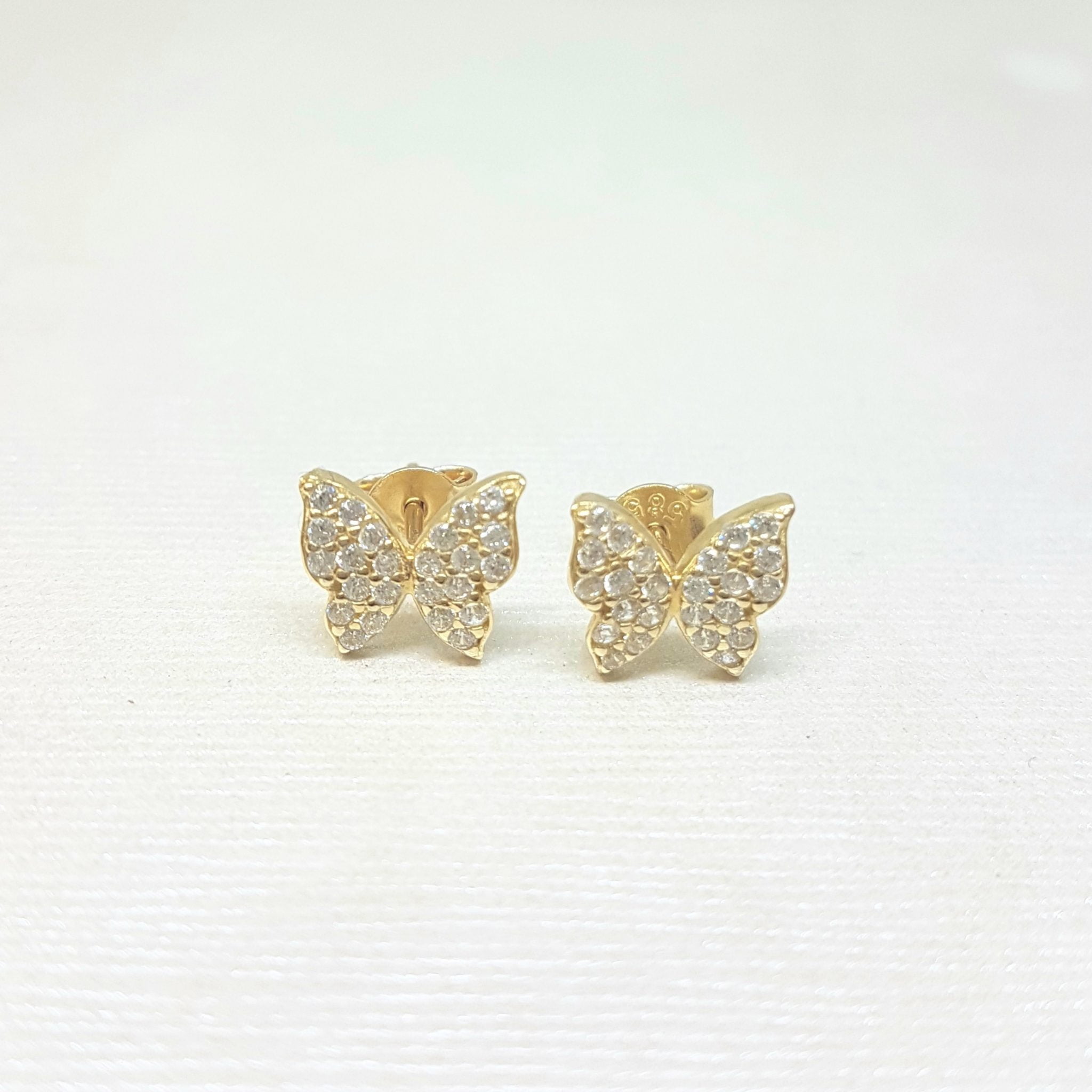 14K Real Solid Gold Butterfly Stud Earrings for Women