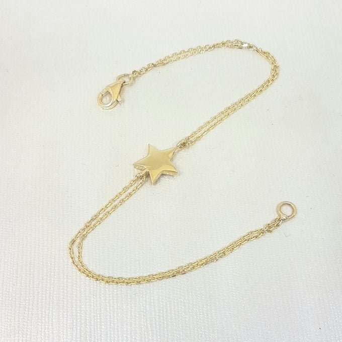 14K Real Solid Gold Star Design Bracelet Charm Cute Dainty Delicate Trendy Tiny Best Birthday Gift for Women Jewelry Mother