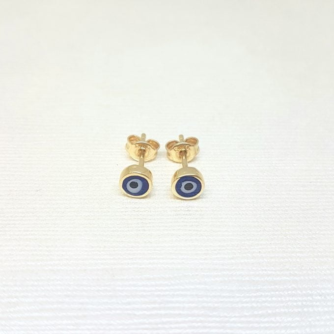 Evil Eye Stud Earrings Lucky Luck Nazar Protection For Women Jewelry 14K Yellow Gold Tiny Charm Dainty Turquoise or Navy Blue