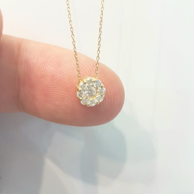 14K Gold Sun Sunflower Round Circle Disc Flower with Zirconia Stones Cute Charm Tiny Dainty Delicate Trendy Pendant Necklace best birthday gift for Women Jewelry girlfriend mom