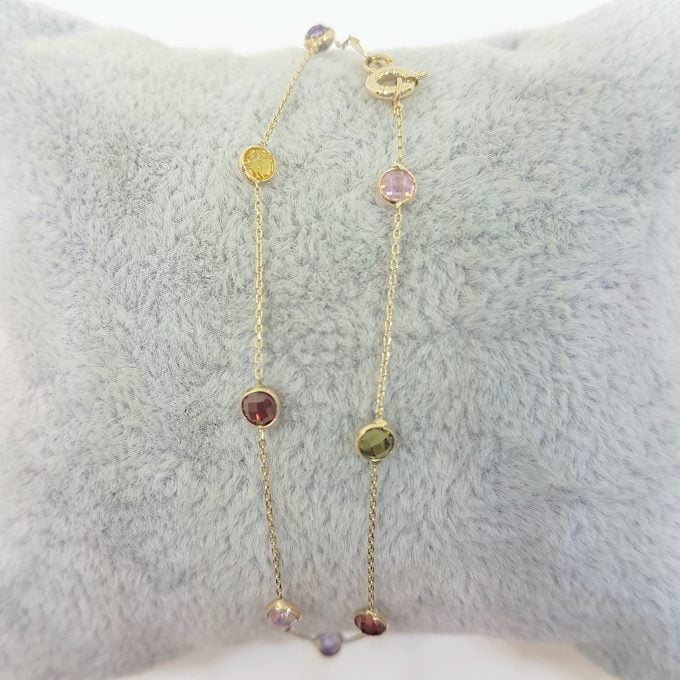 14K Real Solid Gold Decorated with Multicolor Zirconia Stones Design Tiny, Dainty,Delicate and Trendy Bracelet best gift for women,yourself, birthday