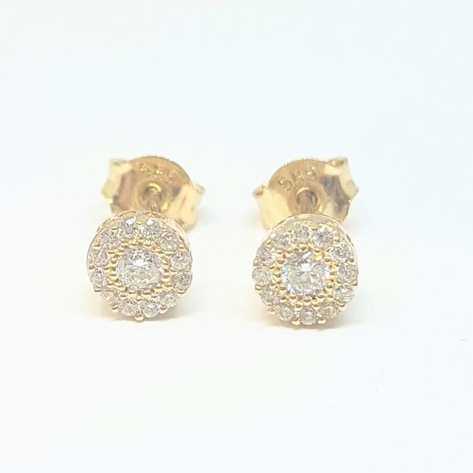 Sunflower Sun Round Halo Stud Earrings for Women 14K Real Solid Gold