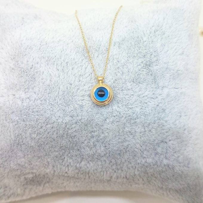 14K Real Solid Gold Lucky Evil Eye Cute Charm Dainty Delicate Turkish Faith Nazar Protection Pendant Necklace for Women