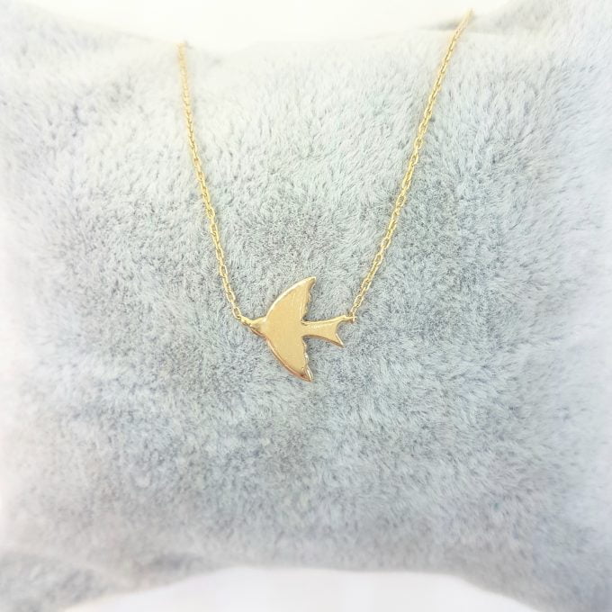 14K Real Solid Gold Swallow Dove Bird Design Cute Charm Dainty Delicate Trendy Sideways Pendant Necklace best birthday gift Women Jewelry girlfriend mother girl