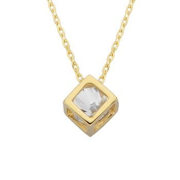 14K Real Solid Gold Cube Pendant Necklace Inside Moving Cubic Zirconia Stone Tiny Cute Charm Dainty Delicate Birthday gift for Women Girlfriend Teengirls Her