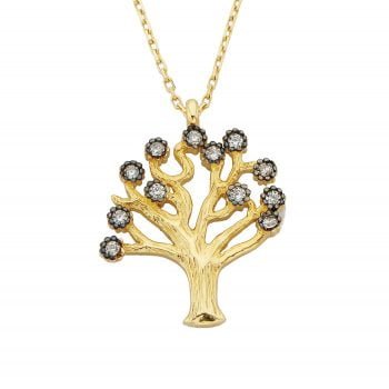 14K Real Solid Gold Family Tree of Life Pendant Necklace with Cubic Zirconia Stones for Women Mom Grandma | Best Birthday Christmas Gift