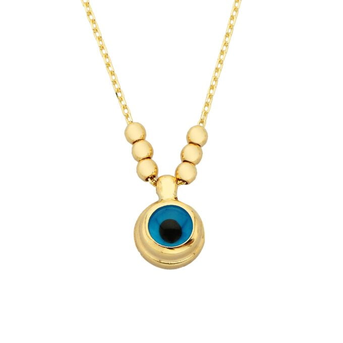 14K Real Solid Gold Lucky Evil Eye with Three Balls Blue Eyes Tiny Charm Pendant Necklace for Women Turkish Evil Eye Faith Protection Nazar hamsa jewelry