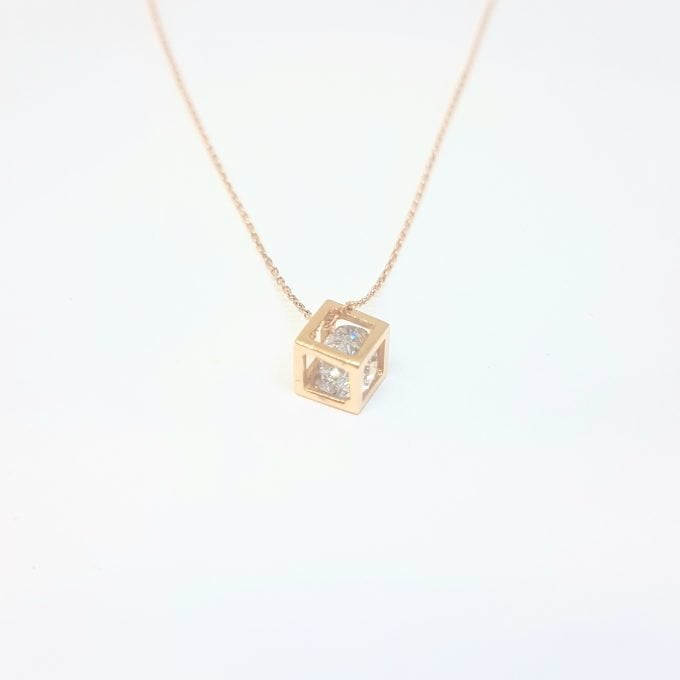 14K Real Solid Gold Square Cube Style Inside Zirconia Stone Tiny Cute Charm Dainty Delicate Trendy Pendant Necklace birthday gift for Women Jewelry girlfriend teengirls
