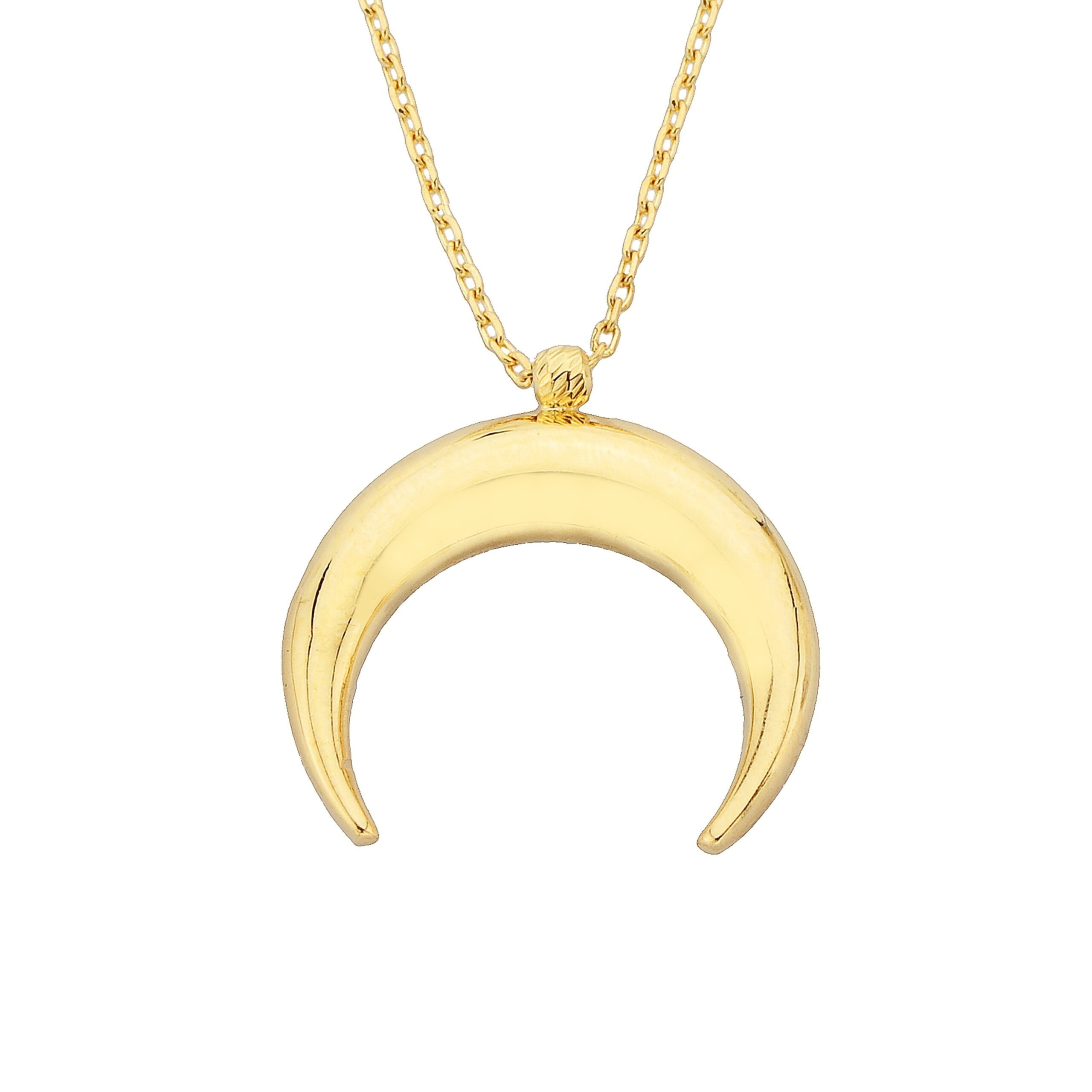 14K Solid Gold Crescent Moon Double Horn Half Phase Pendant Necklace for Women Birthday Gift Christmas xmas mother's day