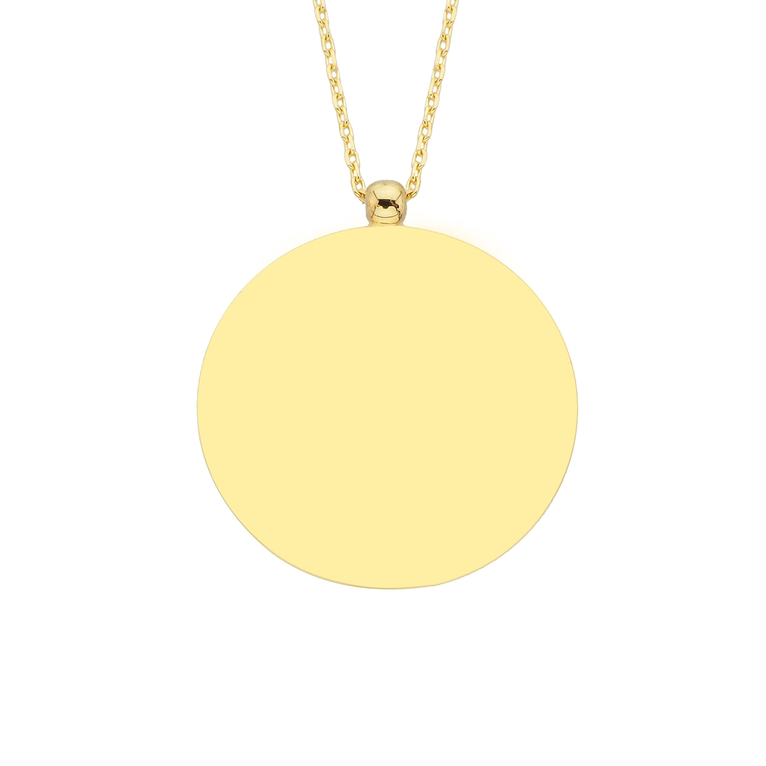 14k Yellow Gold Engravable Flower Pendant Custom Name Charm Disc Fashion 