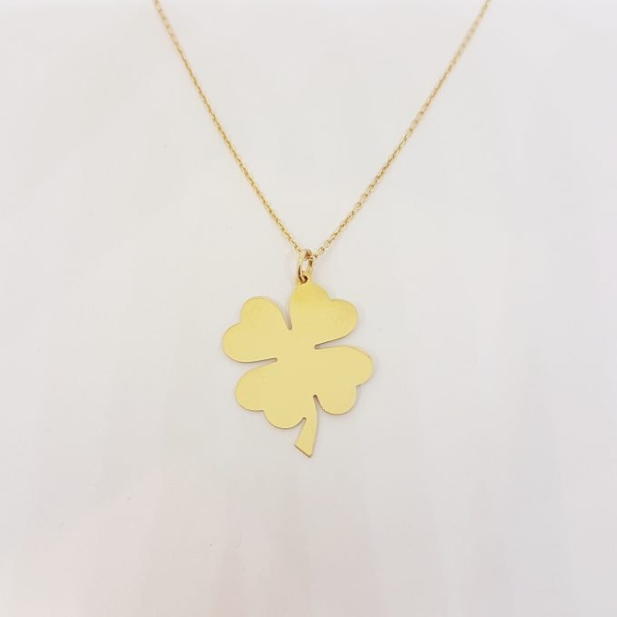 14K Real Solid Gold Elegant Four Leaf Clover Charm Dainty Trendy Pendant Necklace for Good Luck Best Birthday Gift for Lucky Women