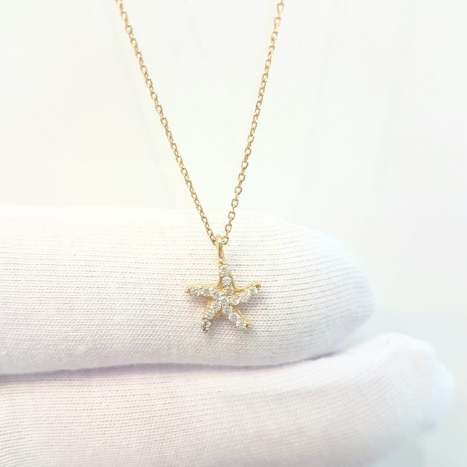 14K Gold Real Solid Starfish Sea Star Design Charm Dainty Delicate Trendy Tiny Pendant Necklace best birthday gift Women Jewelry girlfriend Beach Ocean Necklace