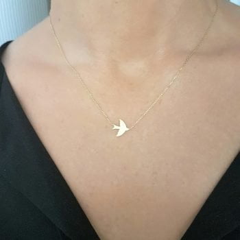 14K Real Solid Gold Swallow Dove Bird Design Cute Charm Dainty Delicate Trendy Sideways Pendant Necklace best birthday gift Women Jewelry girlfriend mother girl