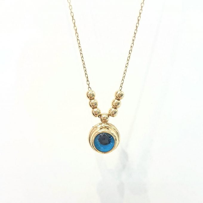 14K Real Solid Gold Lucky Evil Eye with Three Balls Blue Eyes Tiny Charm Pendant Necklace for Women Turkish Evil Eye Faith Protection Nazar