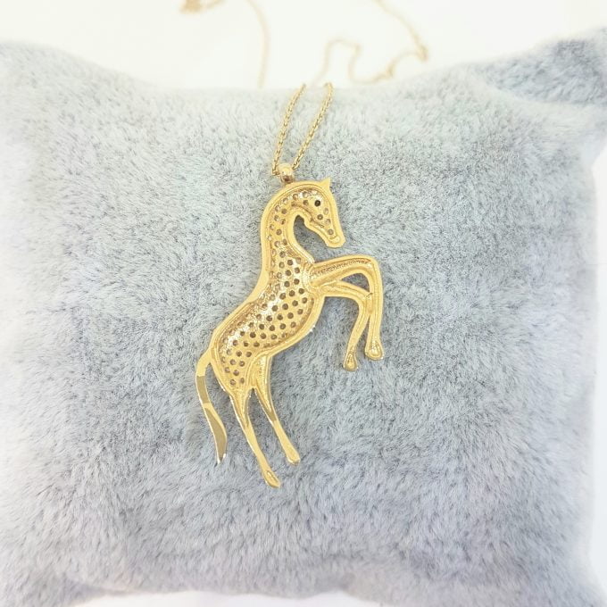 14K Gold Horse Pendant Necklace Decorated with Zirconia Stones Charm Elegant Dainty Birthday Valentine Christmas Gifts For Women Jewelry Girls