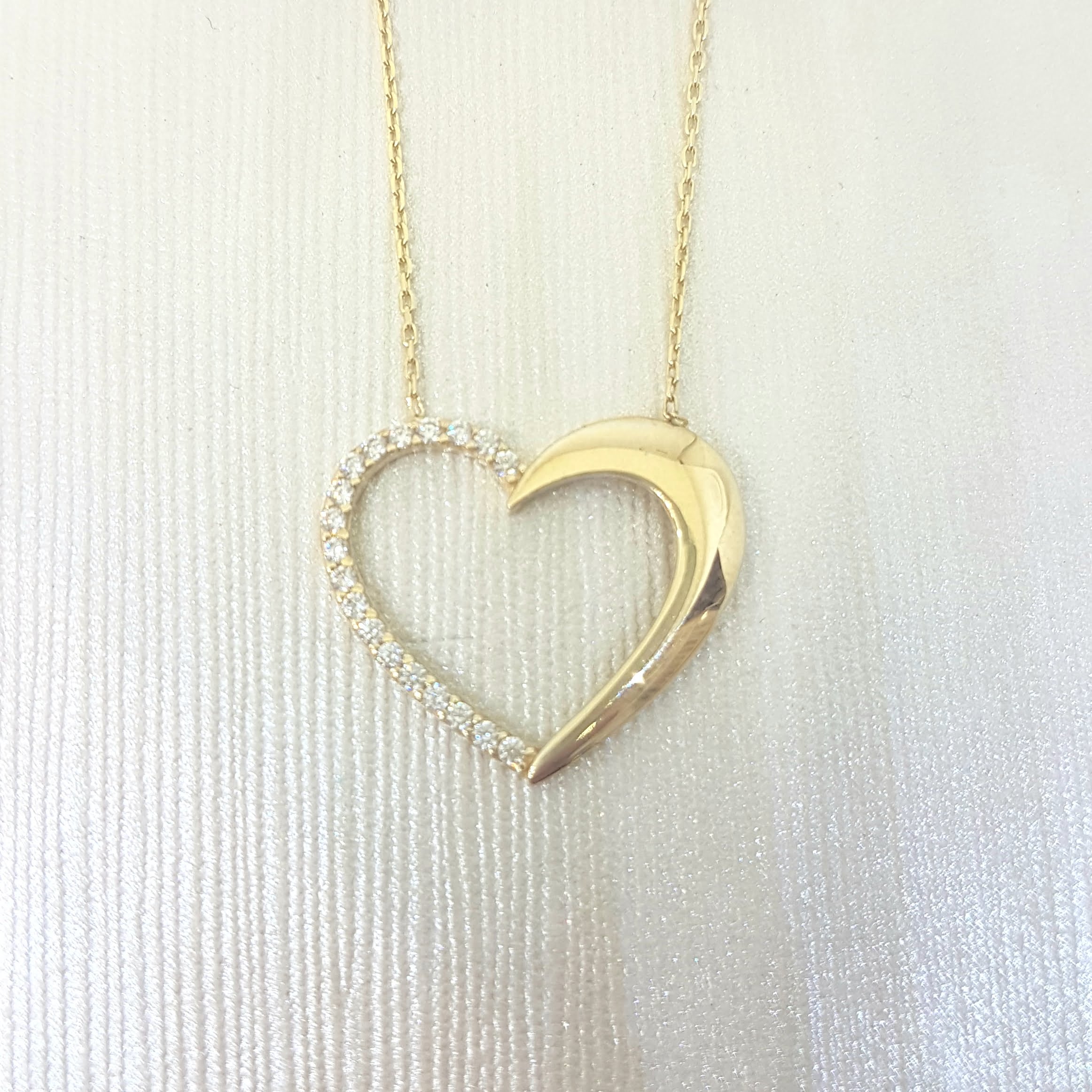 JewelStop 14K Solid Yellow Gold Open Love Heart Round Brilliant Cut CZ Cubic Zirconia Large Pendant Charm 
