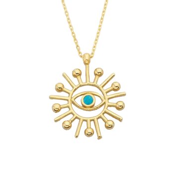 14K Real Solid Gold Turquoise Evil Eye Sun Pendant Necklace for Women Birthday Christmas Mother's Day Gift Jewelry dainty Zodiac
