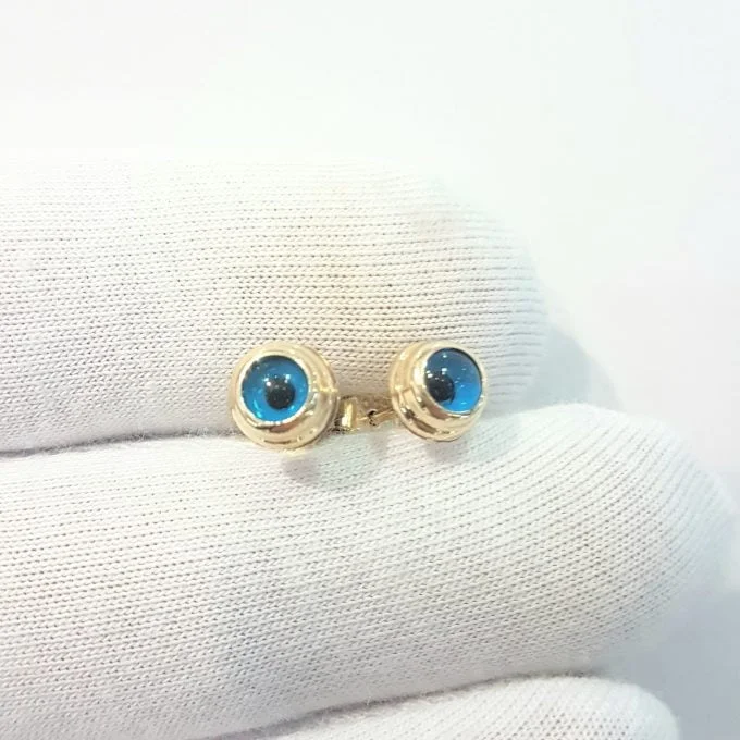 Blue Evil Eye Stud Earrings for Women 14K Real Solid Gold , Greek Evil Eye , Turkish Evil Eye , Nazar Evil Eye , Dainty Tiny Evil Eye